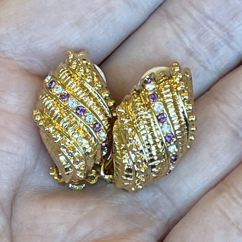 JBK Jackie Jacqueline Kennedy Gold Tone Pave Crystal Earrings Clip On In Box COA
